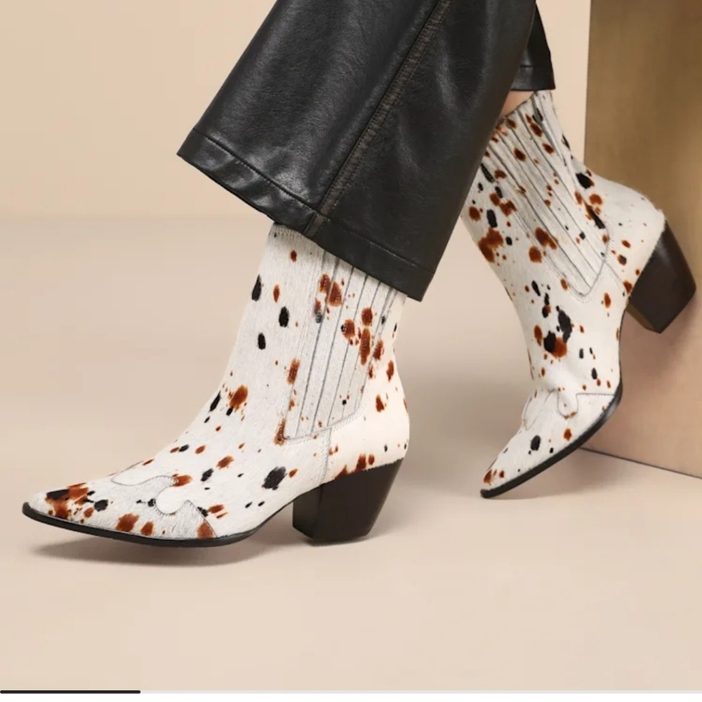 New Matisse Collins White Speckle Calf Hair Leather Boot 7.5 Western Boho Cowboy - Picture 15 of 15